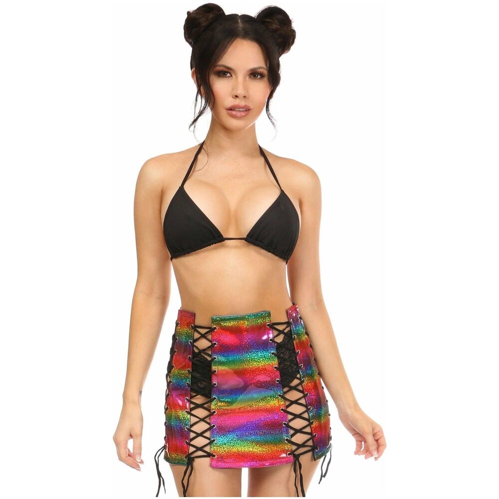 5941 Rainbow Glitter PVC Lace-Up Skirt 6X